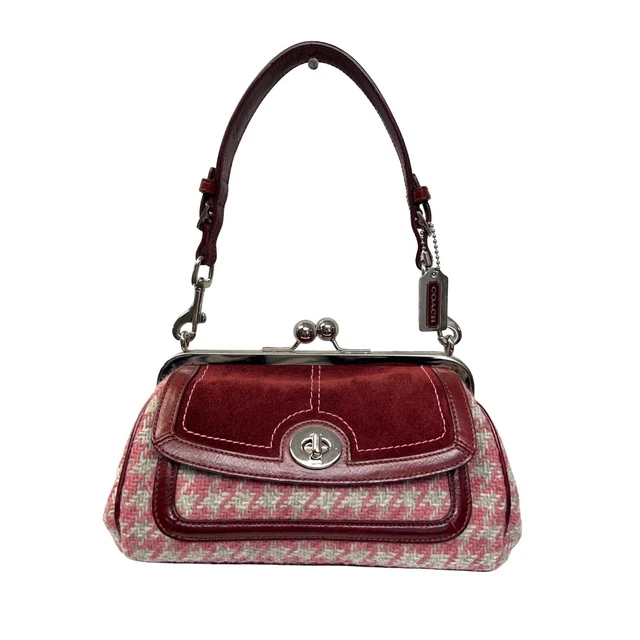 Coach Rare Vintage Pink and Burgandy Wool Houndstooth Purse