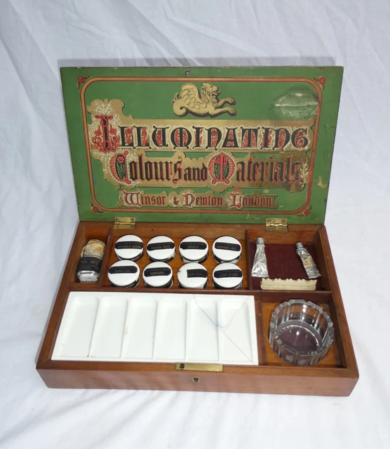 Caja de pintura de artista de colores y materiales iluminantes antigua Winsor & Newton