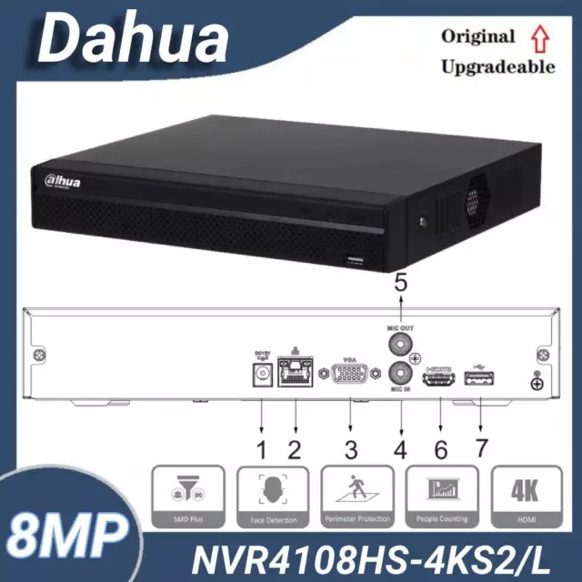 Dahua NVR4108HS-4KS2/L 8CH NVR 8MP Audio HDMI H.265 Sicherheits IP Kamera System