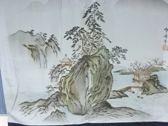 6231710: Japanese Kimono / Antique Mens Haori / Doro Oshima Tsumugi / Scenery