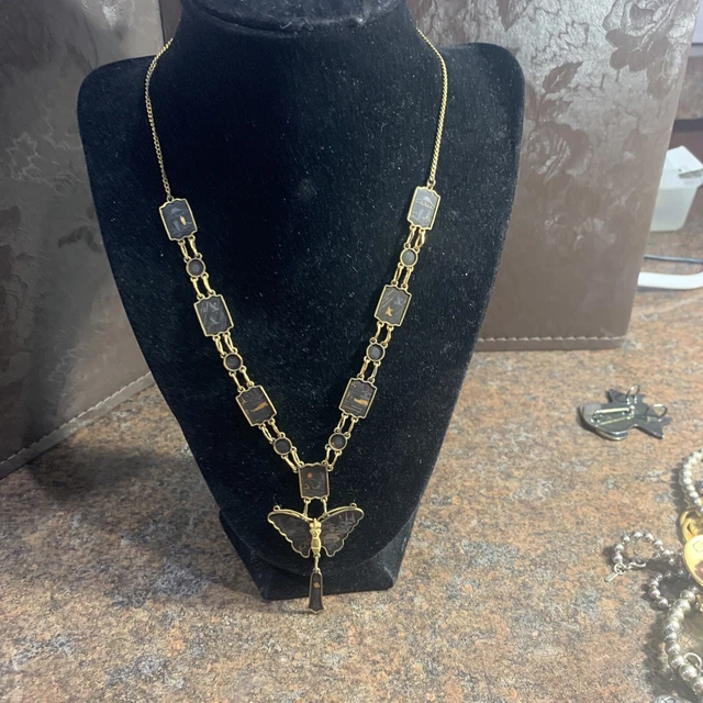 Vintage 1940's Japan Damascene 24K Gold Plated Butterfly Necklace