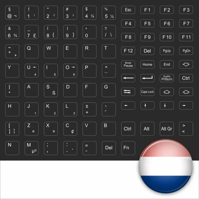 Adhesivo de Teclado Holandés Negro Llave Electrónica Holanda Holland All