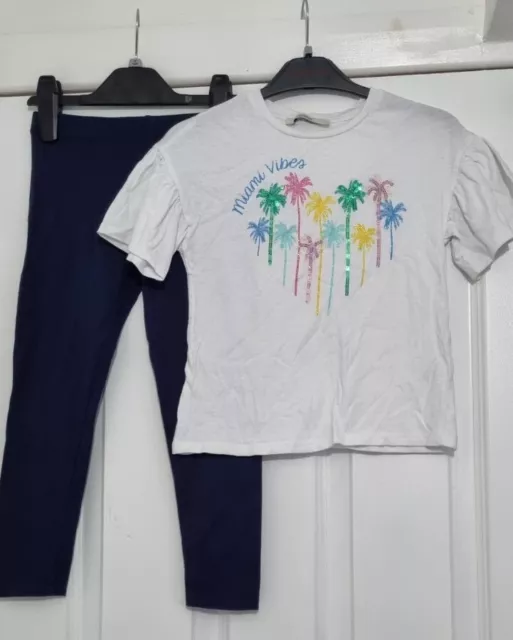 Girls Tshirt Leggings 2 Pcs Set Outfit Age 6- 7 Years 116- 122cm