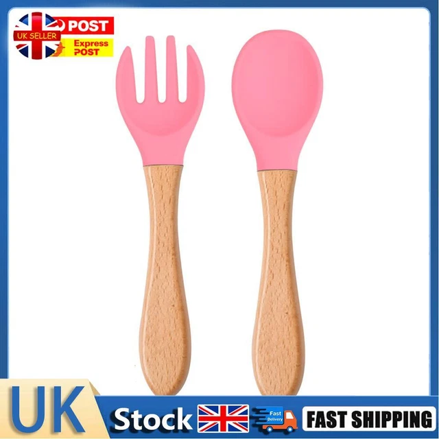 Baby Wooden Silicone Feeding Spoon Toddlers BPA-free Tableware (14) Hot