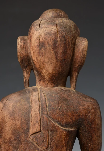 18th Century, Shan, Antique Burmese Wooden Seated Buddha 9