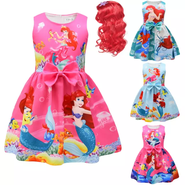 Kids Girls Mermaid Ariel Costume Bowknot Skirt Princess Party Fancy Dress UP UK