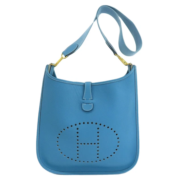 HERMES   Shoulder Bag Evelyne1 GM Blue Jean GoldHardware Togo