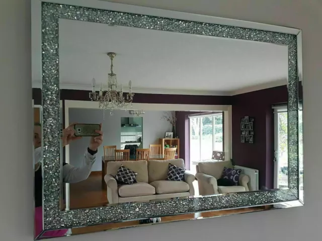 Extra large diamond crushed gems mirror 90cmx65cm lounge jewelled bedroom bling