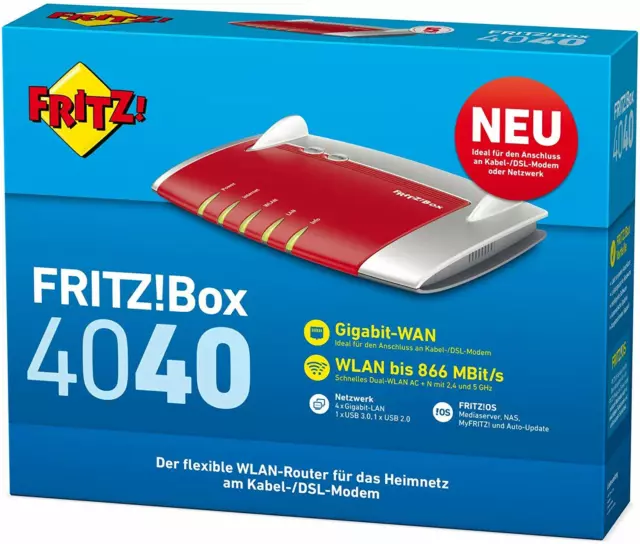 AVM Fritz!Box 4040 Router WLAN AC N Collegamento Su DSL Cavo Fibra LTE Umts 4