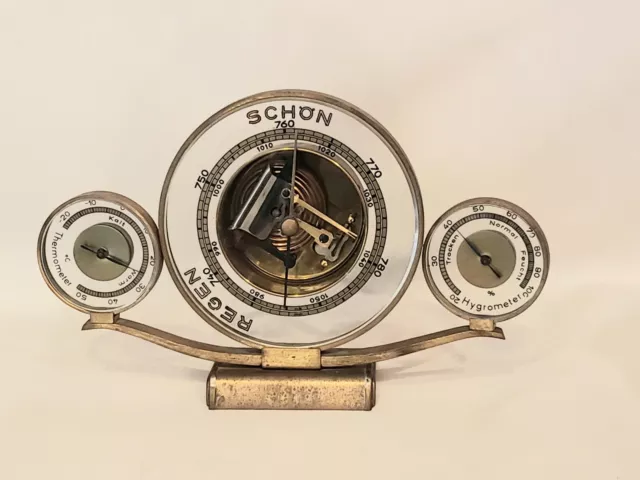 Hans Lufft German Machine Age/Art Deco Desktop Barometer Weather Station- 1930s