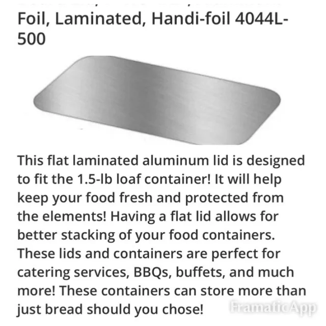 Handi-Foil  laminated lid 4044 L 500 pk 1/2lb. Disposable Aluminum Foil Loaf Pan