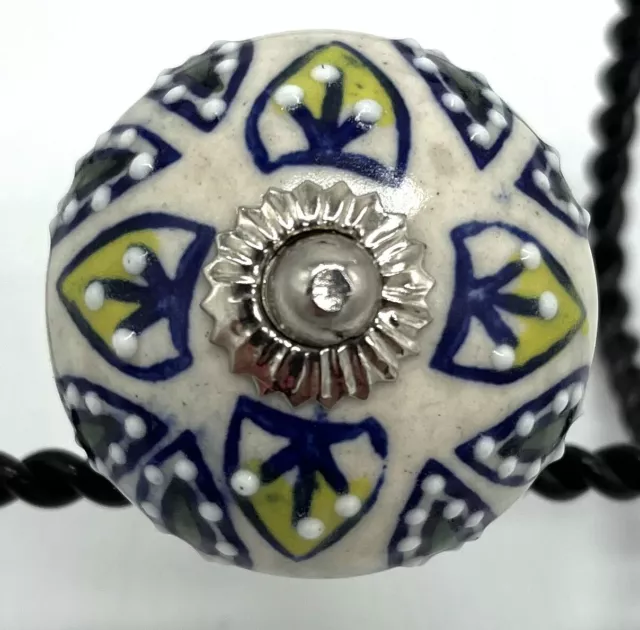 Ceramic Round Cabinet Door Knob Pull Blue White Silver Tone With Hardware