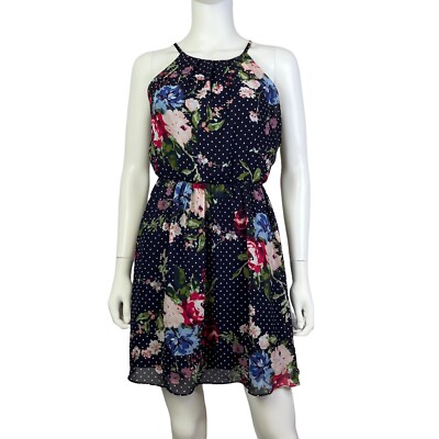 Fortune + Ivy floral lined polka dot halter blouson dress Sz Small (H10168)