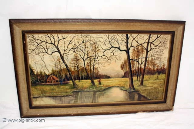Sehr großes antikes Gemälde / Waldarbeit / Signiert  P.Barten 1945 / 160 x 95 cm