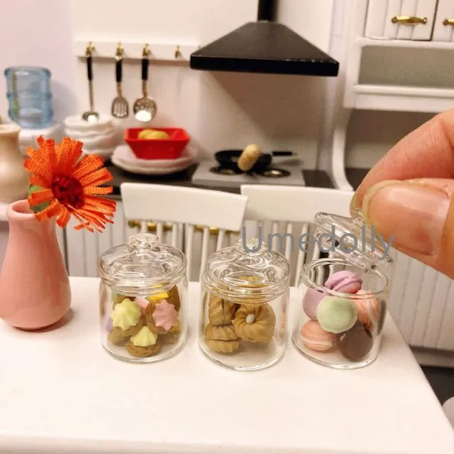 1:12 Dollhouse Miniature Display Mini Biscuit Cookie Glass Pastry Jar Accessorie