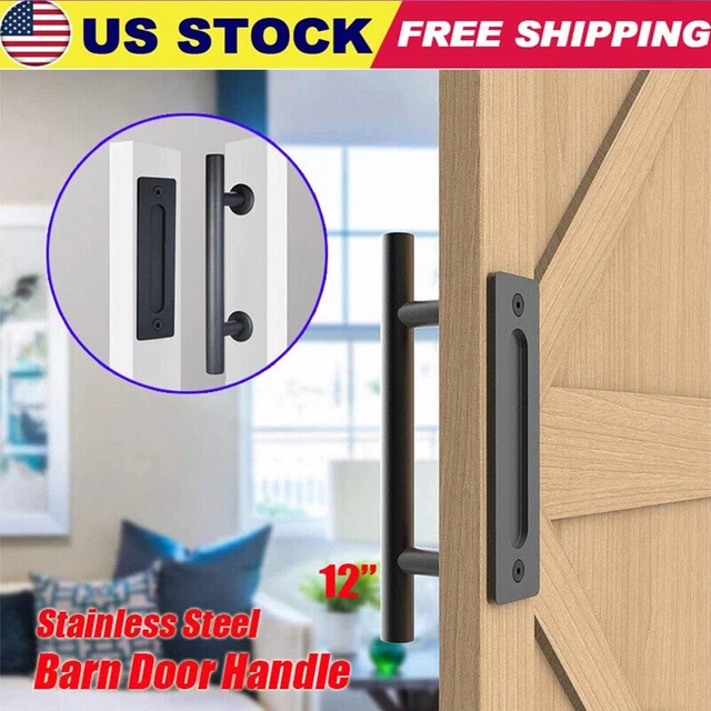 12" Sliding Barn Door Pull and Flush Handle Gate Hardware Set Iron Matte Black