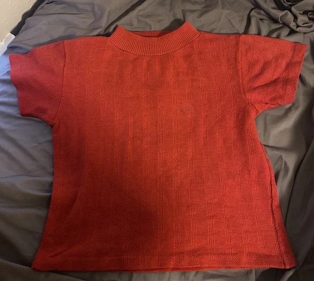 Vintage Donmoor Combed 1960s Short Sleeve Mock Turtleneck Red Sz 8