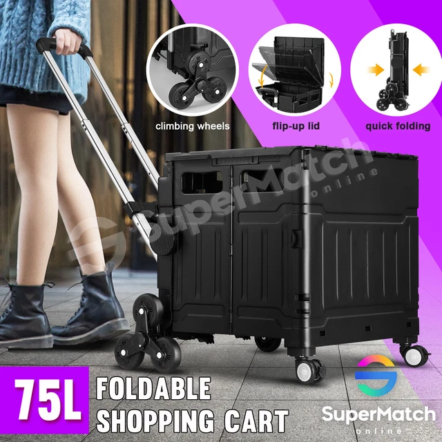 75L Foldable Shopping Trolley Cart Luggage Basket Crate Grocery Storage Carts