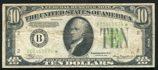 Fr. 2004-B* 1934 $10 Ten Dollars *Star* Frn Federal Reserve Note New York, Ny