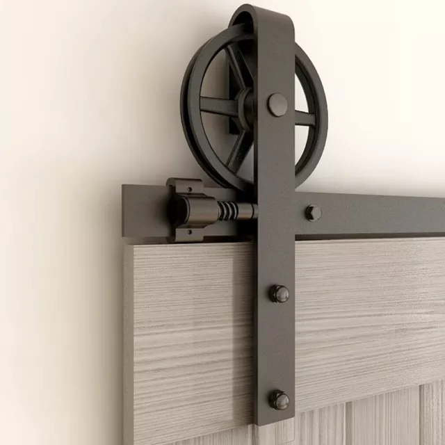 4FT-20FT Big Spoke Wheel Sliding Barn Door Hardware Kit For Single/Double Door