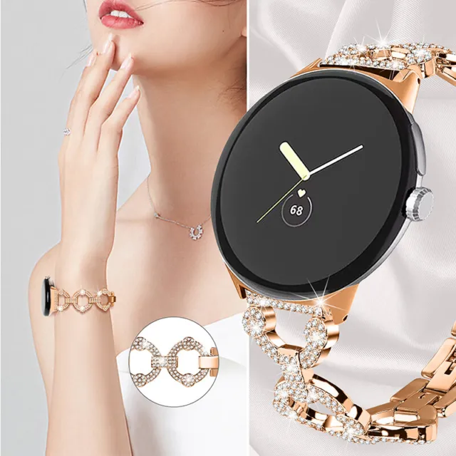 For Google Pixel Watch 1  Strap Luxury Rhinestone Steel Metal Wrist Watch Band