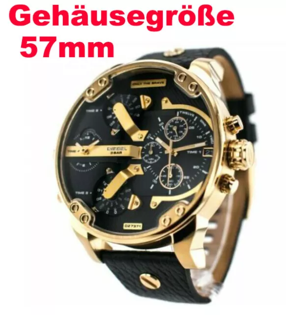 NEU Diesel DZ7371 Mr. Daddy Herrenuhr Armbanduhr Chronograph Leder Gold Schwarz