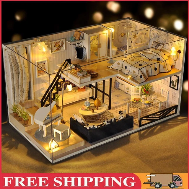 Creative Wooden Model House Kit with Music/Dust Cover/Light Gift for Boys Girls