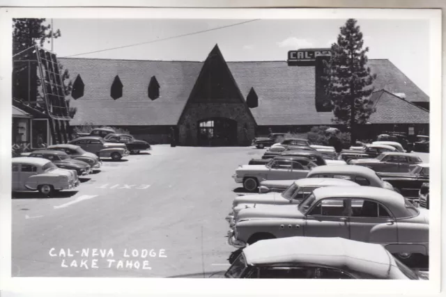 RPPC Lake Tahoe Nevada Cal Neva Casino Cars Crystal Bay NV Roadside Photo