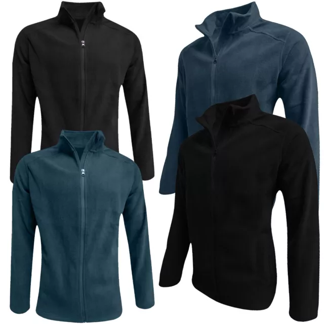 New Mens Fleece Full Zip Up Anti Pill Heavy Work Top Warm Outdoor Plain Jacket 2