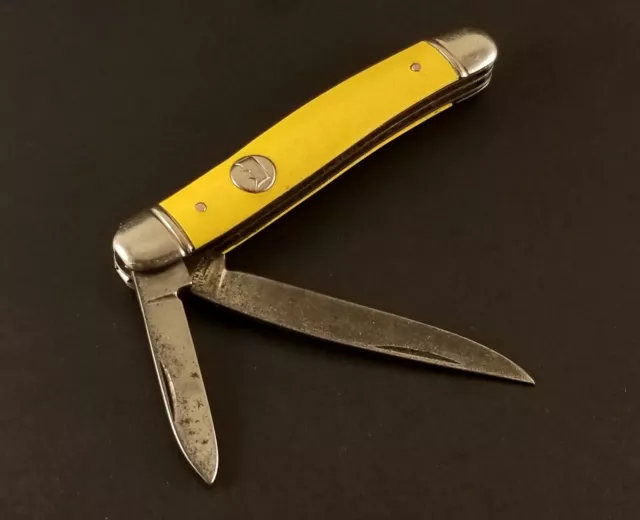 Vintage IMPERIAL Pocket Knife Yellow 2 Blades & Metal End Caps Made In USA