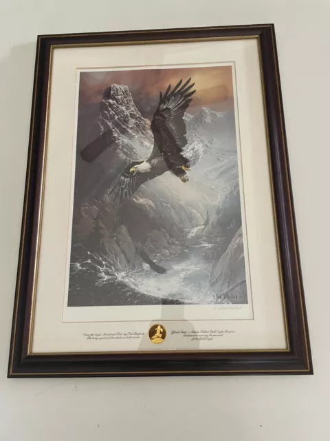 TED BLAYLOCK SAVE THE EAGLE, PROUD AND FREE SIGNED PRINT FRANKLIN MINT 24k SEAL