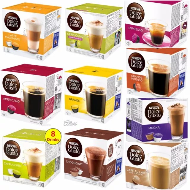 Best Selling Nescafe Dolce Gusto Coffee Capsules Pods 10 Flavours 8-16 P/Pack