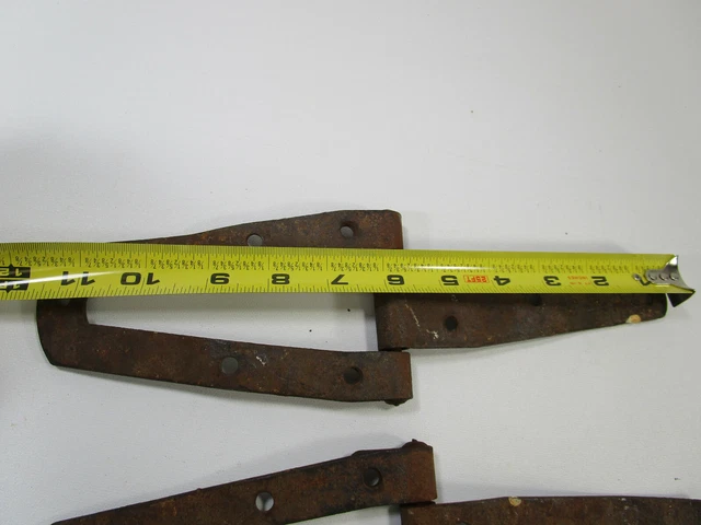 Antique Vintage Set pair Of forged Iron Barn Door Strap Hinges unusual 11.5" 6