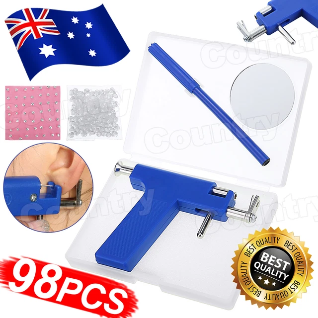 PRO STEEL EAR Nose Navel Body Piercing Gun Kit Tool Set with Pack Of 98 ...
