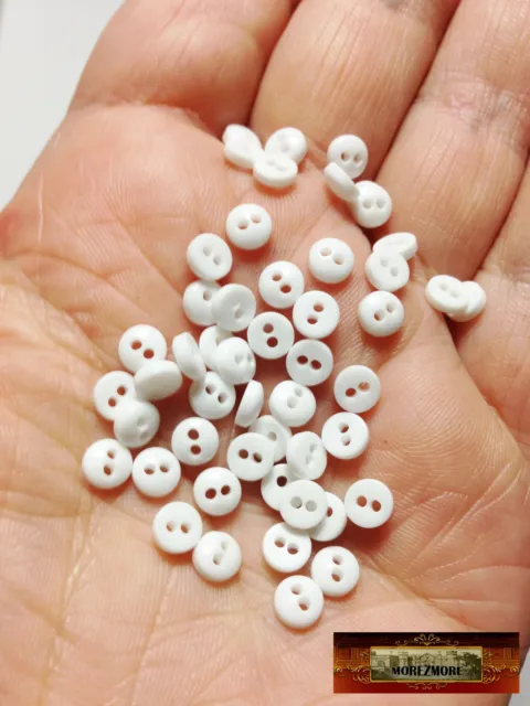 M00232-WHITE MOREZMORE 50 Tiny 5 mm 5mm Miniature Buttons Mini Doll Baby