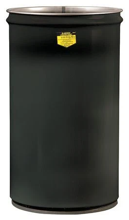 Justrite 26005K Open Head Waste Receptacle Drum, Steel, 15 Gal, Unlined, Black
