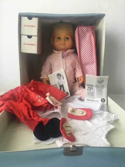 Mattel Vtg 1962 CHATTY BLONDE BABY Doll, Case & Clothes Canada Mattel Vtg 1962 CHATTY BLONDE BABY Doll, Case & Clothes Canada