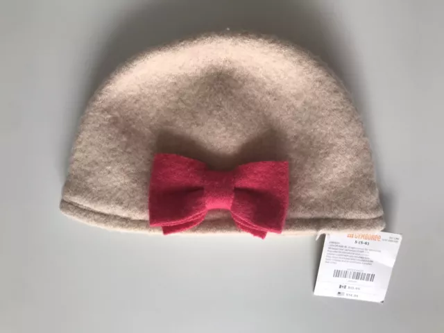 Gymboree Girls Light Beige Hat Wool Blend Pink Bow Size Small 5-6