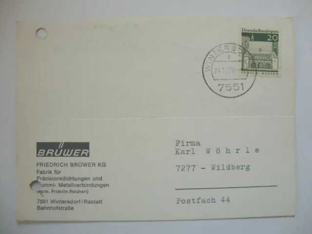 Postkarte von Friedrich Brüwer KG, Wintersdorf an Karl Wöhrle, Wildberg 1970