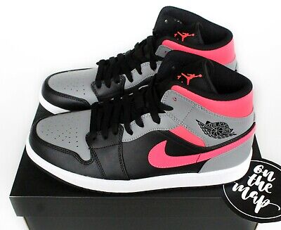Nike Air Jordan 1 Retro Mid Shadow Grey Hot Punch Pink Black UK 5 6 7 8 US New
