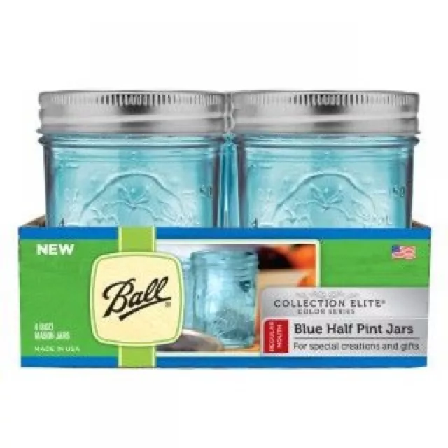 4 x Ball Mason Collection Elite Blue Jars - Regular Mouth Half Pint.