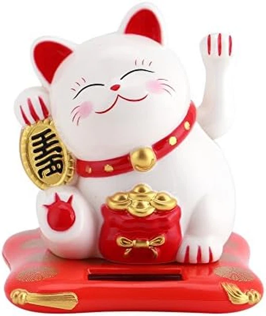Lucky Beckoning Cat, Solar Powered Waving Wealth Cat, Feng Shui Decor for Shop,