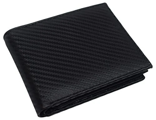 Mens Carbon Fiber Leather Bifold Wallet with ID Window RFID Blocking Multi Card