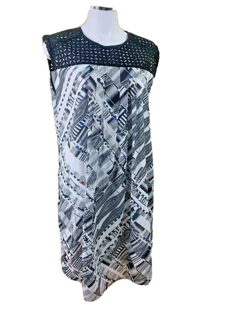 Yarra Trail Size 12 Black White Blue Red Cotton Smock Shift Dress LIned Cotton