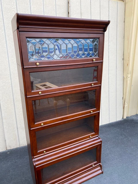 64504  Leaded Beveled Glass Mahogany Barrister Stacking Bookcase
