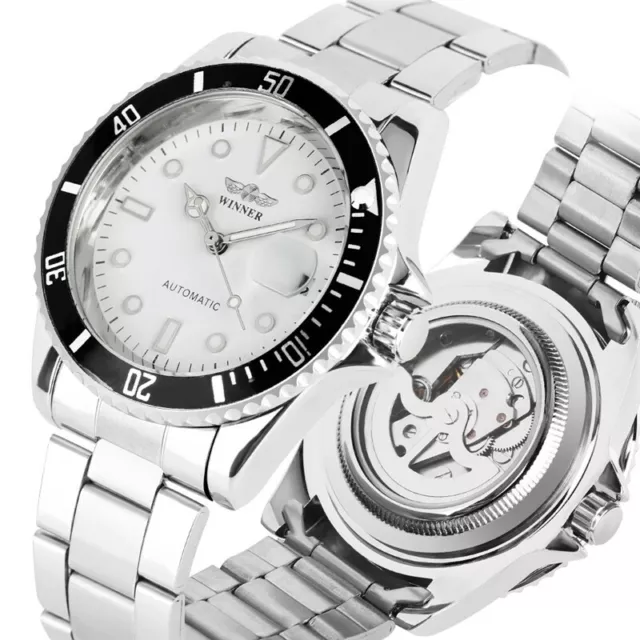 WINNER Luminous Stainless Steel Band Men Self-Wind Mechanical Wrist Watch reloj