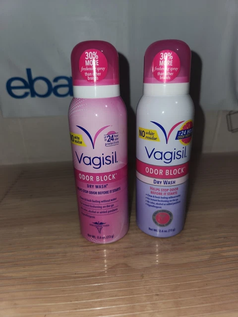 Lote de 2 aerosoles de lavado en seco bloque de olor vagisil 2,6 oz (73 g) cada uno
