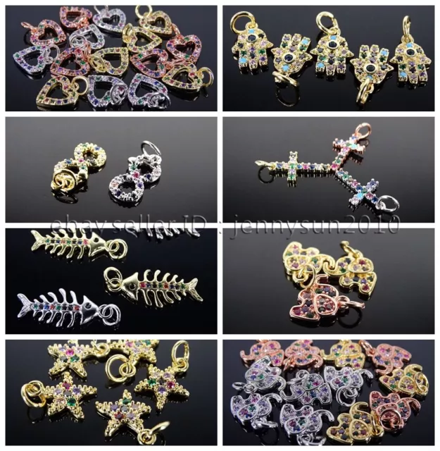 Multi-Colored Zircon Gemstones Pave Pendant Charms Beads Silver Gold Plated