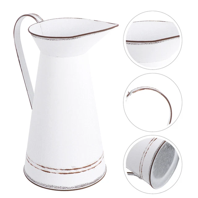 2Pcs Shabby Chic Flower Vase Vintage Farmhouse Jug Vase Metal Pitcher Vase