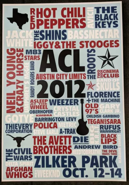 2012 ACL Austin City Limits Music Festival Poster ACL Fest Texas 13x19 Print ATX